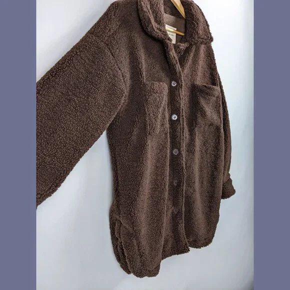 NWT Thread & Supply Size M Sherpa Shacket Fleece Teddy Cozy Jacket Coffee Brown - Picture 3 of 7